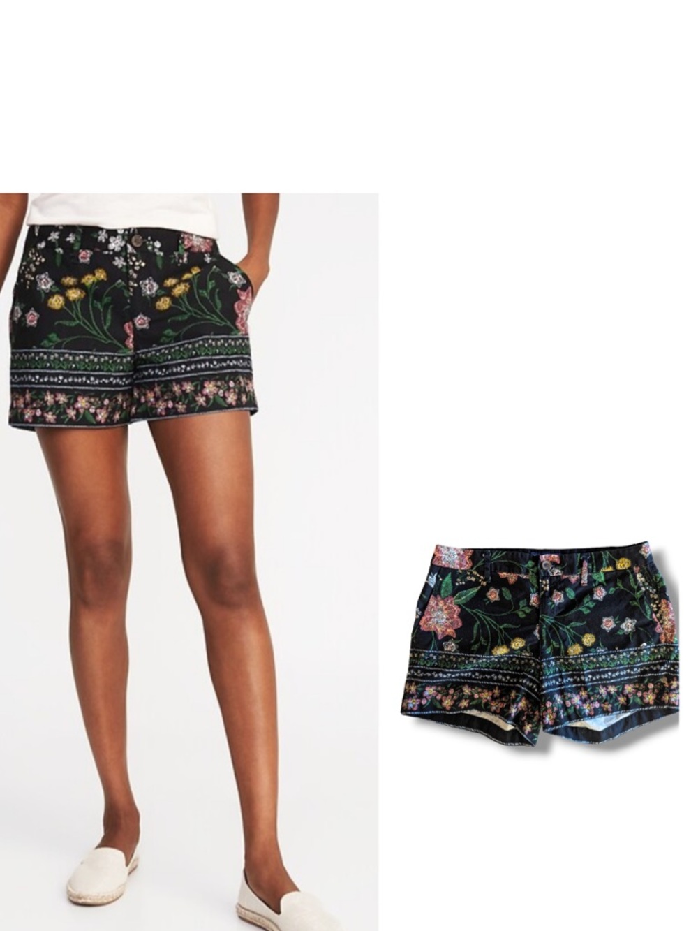 Old Navy Black Floral Border Print Jean Shorts